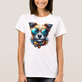 Stylish Dog With Glasses Colorful Modern Pet Art T-Shirt