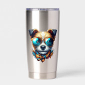 Stylish Dog With Glasses Colorful Modern Pet Art Thermobecher (Rückseite)