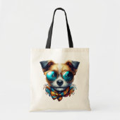 Stylish Dog With Glasses Colorful Modern Pet Art Tragetasche (Vorne)