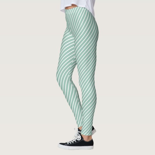Stylish Duck Egg Blue Diagonal Striped Exercise Leggings (Links)