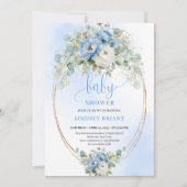Stylish Dusty Blue Flowers Greenery Baby Shower Einladung (Vorderseite)