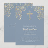 Stylish Dusty Blue Gold Bible Verse Bestätigung Einladung (Vorne/Hinten)