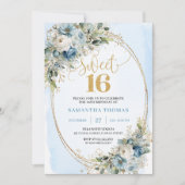Stylish Dusty Blue Greenery Sweet Sixteen Invite Einladung (Vorderseite)