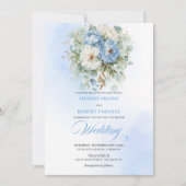 Stylish Dusty Blue Peony Gold Accent Wedding Invit Einladung (Vorderseite)