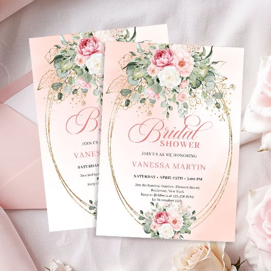 Stylish Dusty Pink Eucalyptus Bridal Shower Invite Einladung