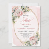 Stylish Dusty Pink Flowers Greenery Girl Baby   Einladung (Vorderseite)