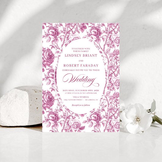 Stylish Dusty Rose Toile Roses Wedding Invitation  Einladung