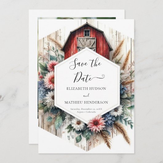 Stylish Editable Barnyard Wedding Save The Date (Vorne/Hinten)