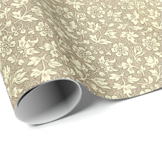 Stylish Elegant Chic Vintage Beige Floral Pattern Geschenkpapier (Rolleneckpunkt)