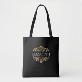 Stylish Elegant Monogram Black Gold Tasche