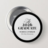 Stylish Elegant Schwarz und Weiß | Absolvent 2026 Button (Vorne & Hinten)
