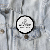 Stylish Elegant Schwarz und Weiß | Absolvent 2026 Button (Beispiel)