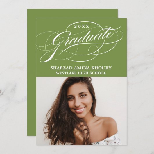 STYLISH ELEGANT SCRIPT 2 GRADUATE PARTY EINLADUNG (Vorne/Hinten)