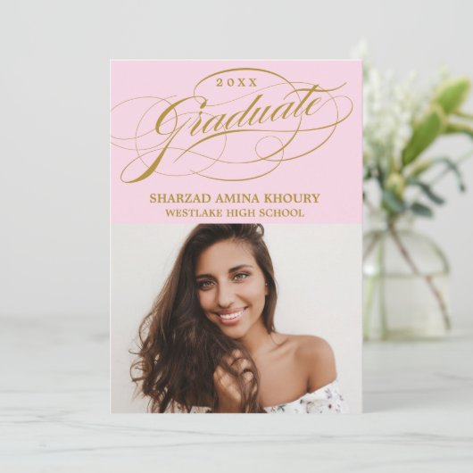 STYLISH ELEGANT SCRIPT 2 GRADUATE PARTY EINLADUNG (Stehend Vorderseite)