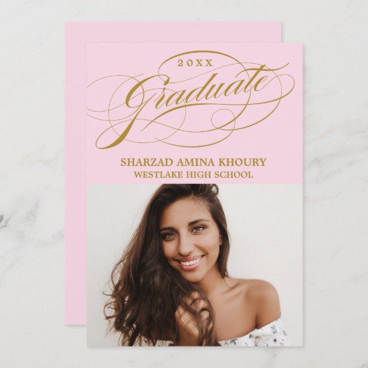 STYLISH ELEGANT SCRIPT 2 GRADUATE PARTY EINLADUNG (Vorne/Hinten)