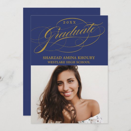 STYLISH ELEGANT SCRIPT 2 GRADUATE PARTY EINLADUNG (Vorne/Hinten)