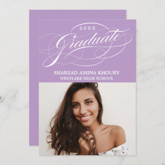 STYLISH ELEGANT SCRIPT 2 GRADUATE PARTY EINLADUNG (Vorne/Hinten)