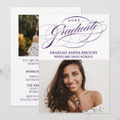 STYLISH ELEGANT SCRIPT 2 GRADUATE PARTY EINLADUNG (Vorne/Hinten)
