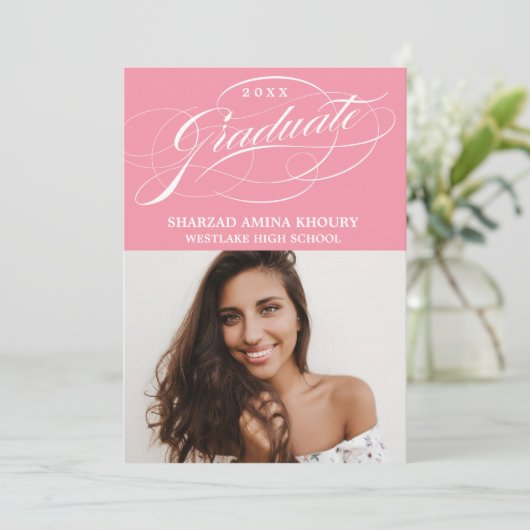 STYLISH ELEGANT SCRIPT 2 GRADUATE PARTY EINLADUNG (Stehend Vorderseite)