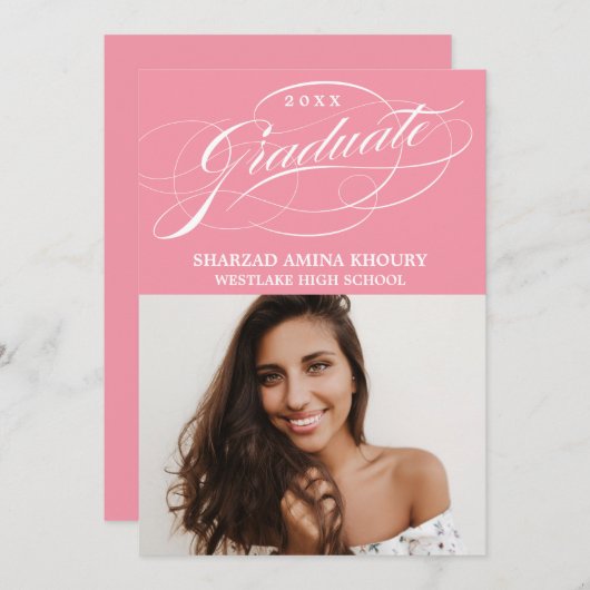 STYLISH ELEGANT SCRIPT 2 GRADUATE PARTY EINLADUNG (Vorne/Hinten)