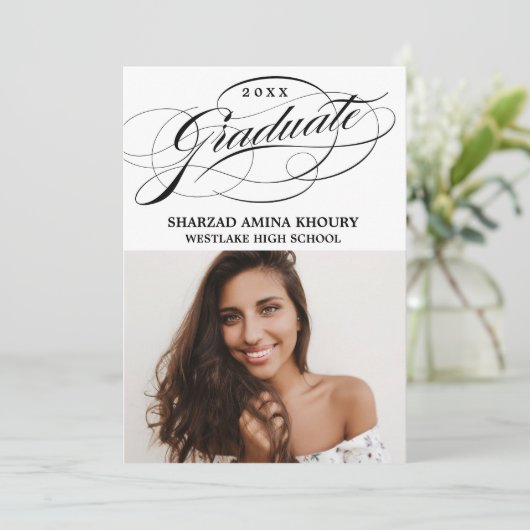 STYLISH ELEGANT SCRIPT 2 GRADUATE PARTY EINLADUNG (Stehend Vorderseite)