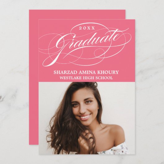 STYLISH ELEGANT SCRIPT 2 GRADUATE PARTY EINLADUNG (Vorne/Hinten)