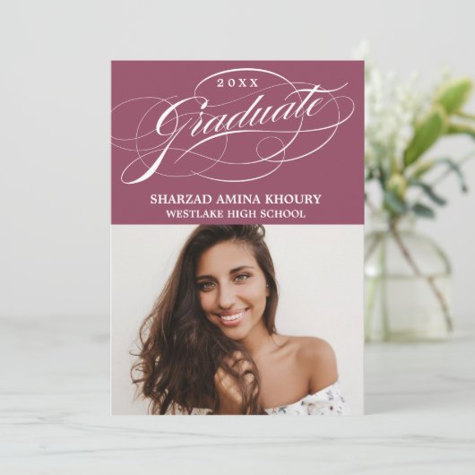 STYLISH ELEGANT SCRIPT 2 GRADUATE PARTY EINLADUNG (Stehend Vorderseite)