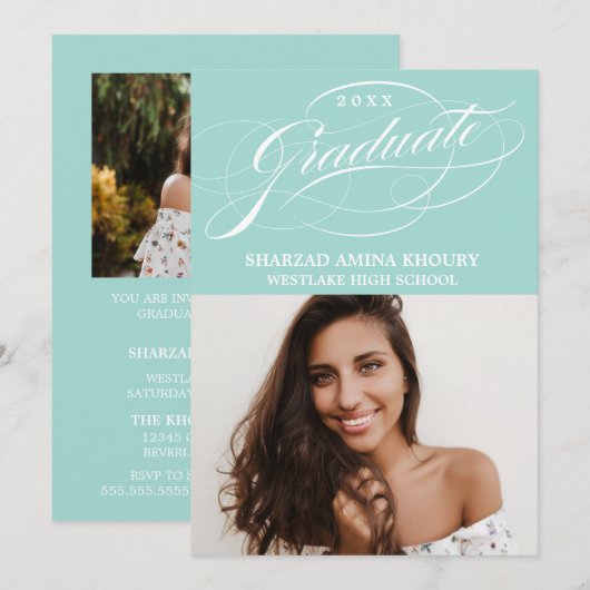 STYLISH ELEGANT SCRIPT 2 GRADUATE PARTY EINLADUNG (Vorne/Hinten)