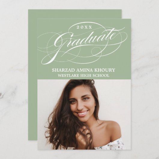 STYLISH ELEGANT SCRIPT 2 GRADUATE PARTY EINLADUNG (Vorne/Hinten)