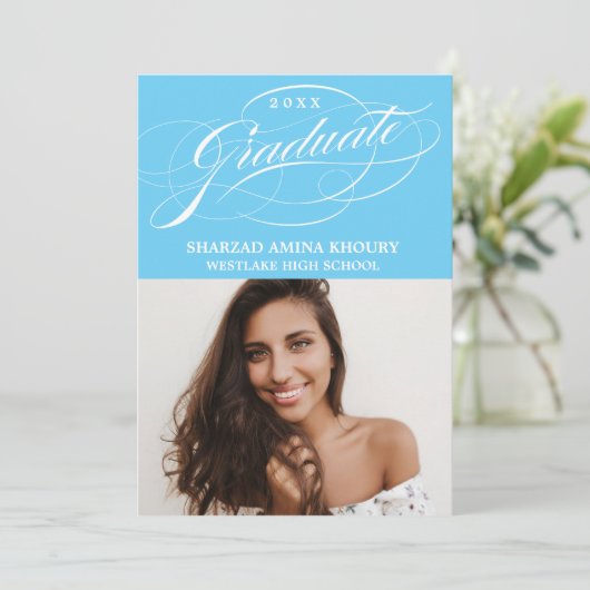 STYLISH ELEGANT SCRIPT 2 GRADUATE PARTY EINLADUNG (Stehend Vorderseite)