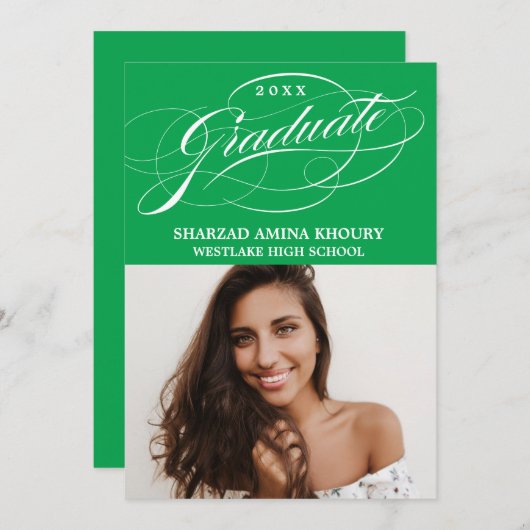 STYLISH ELEGANT SCRIPT 2 GRADUATE PARTY EINLADUNG (Vorne/Hinten)