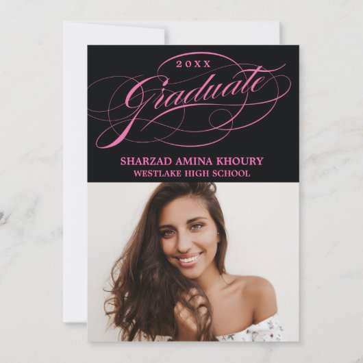 STYLISH ELEGANT SCRIPT 2 GRADUATE PARTY EINLADUNG (Vorderseite)