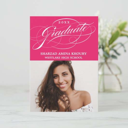 STYLISH ELEGANT SCRIPT 2 GRADUATE PARTY EINLADUNG (Stehend Vorderseite)