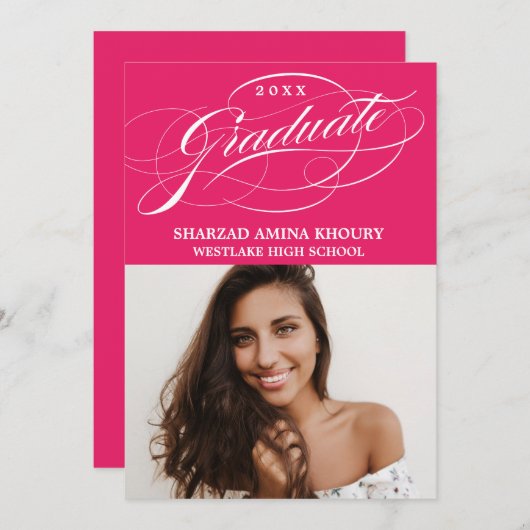 STYLISH ELEGANT SCRIPT 2 GRADUATE PARTY EINLADUNG (Vorne/Hinten)