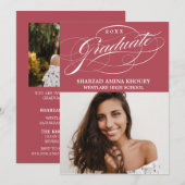 STYLISH ELEGANT SCRIPT 2 GRADUATE PARTY EINLADUNG (Vorne/Hinten)