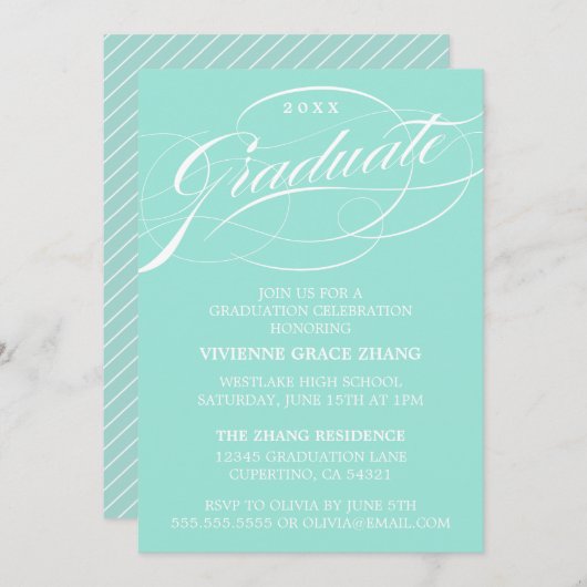 STYLISH ELEGANT SCRIPT GRADUATE PARTY EINLADUNG (Vorne/Hinten)