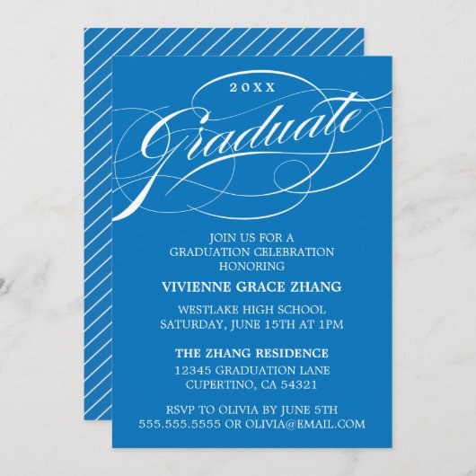 STYLISH ELEGANT SCRIPT GRADUATE PARTY EINLADUNG (Vorne/Hinten)