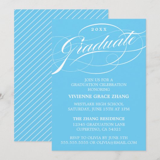 STYLISH ELEGANT SCRIPT GRADUATE PARTY EINLADUNG (Vorne/Hinten)