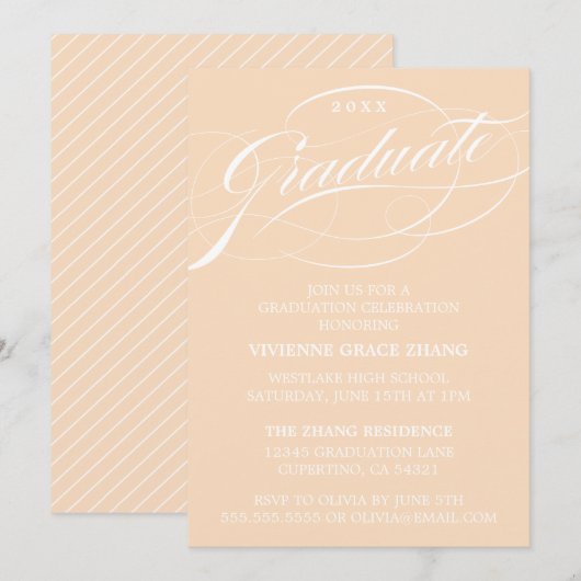 STYLISH ELEGANT SCRIPT GRADUATE PARTY EINLADUNG (Vorne/Hinten)