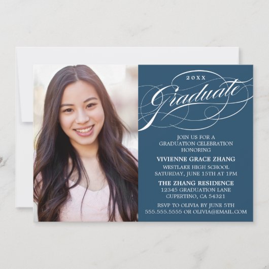 STYLISH ELEGANT SCRIPT GRADUATE PARTY EINLADUNG (Vorderseite)