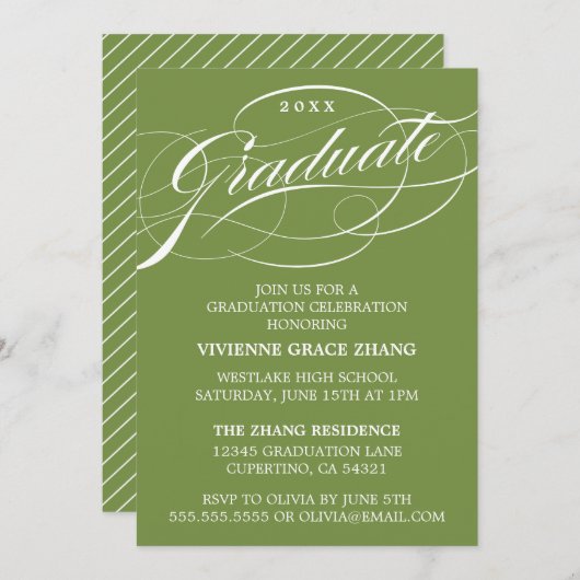 STYLISH ELEGANT SCRIPT GRADUATE PARTY EINLADUNG (Vorne/Hinten)