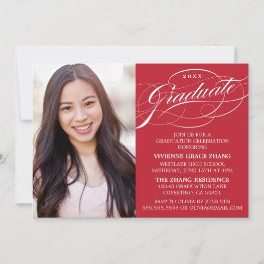 STYLISH ELEGANT SCRIPT GRADUATE PARTY EINLADUNG (Vorderseite)