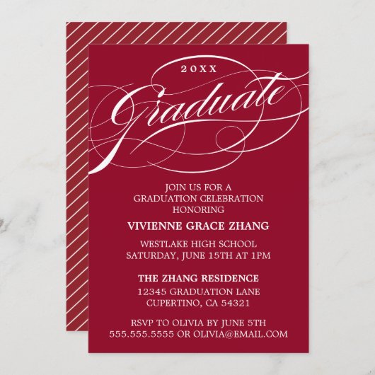 STYLISH ELEGANT SCRIPT GRADUATE PARTY EINLADUNG (Vorne/Hinten)