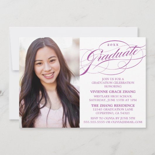 STYLISH ELEGANT SCRIPT GRADUATE PARTY EINLADUNG (Vorderseite)