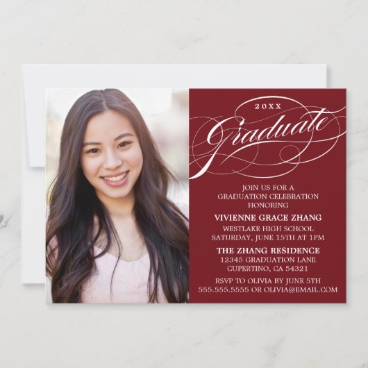 STYLISH ELEGANT SCRIPT GRADUATE PARTY EINLADUNG (Vorderseite)
