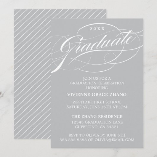 STYLISH ELEGANT SCRIPT GRADUATE PARTY EINLADUNG (Vorne/Hinten)