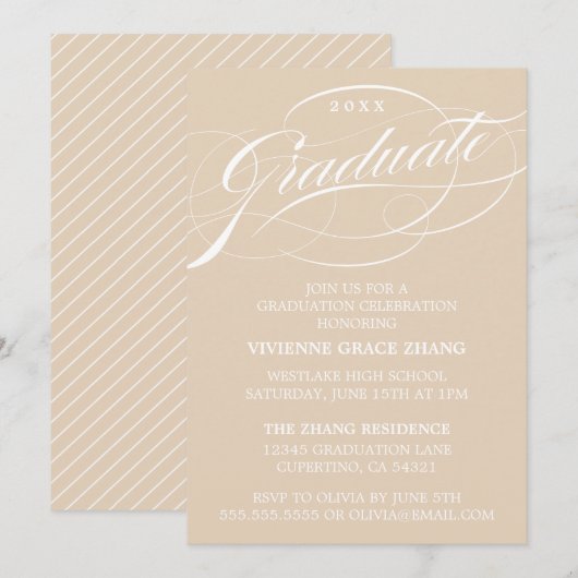 STYLISH ELEGANT SCRIPT GRADUATE PARTY EINLADUNG (Vorne/Hinten)