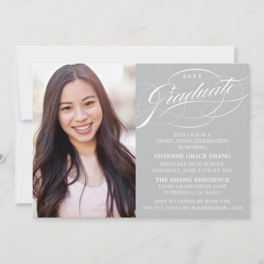 STYLISH ELEGANT SCRIPT GRADUATE PARTY EINLADUNG (Vorderseite)