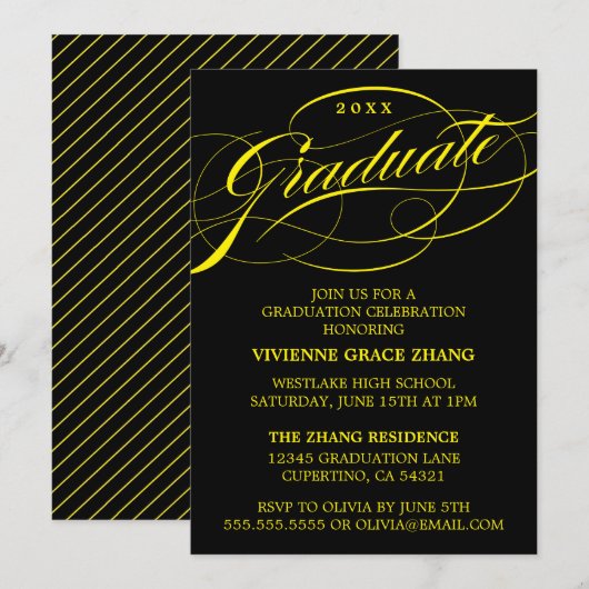 STYLISH ELEGANT SCRIPT GRADUATE PARTY EINLADUNG (Vorne/Hinten)