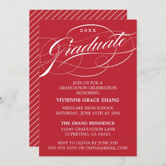 STYLISH ELEGANT SCRIPT GRADUATE PARTY EINLADUNG (Vorne/Hinten)
